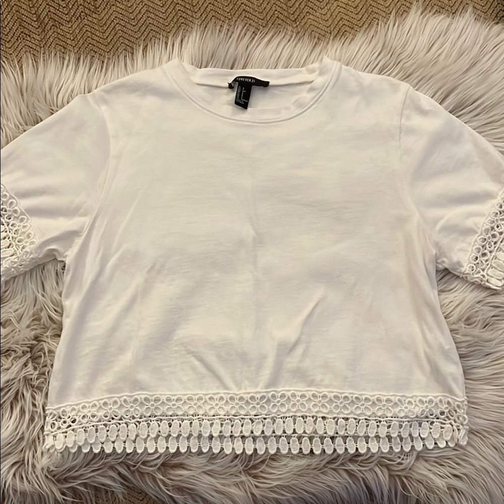 H&M White Cropped Embellished T-Shirt